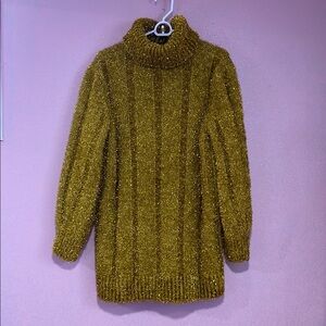 Gold Cowl Neck Sweater with Ribbed Texture